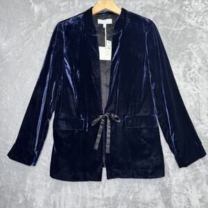 RSVP by Talbots Blazer Womens 10 Blue Velvet Bow Tie Front Jacket Pocket NEW